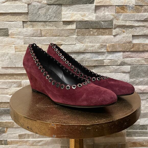 Van Eli 8N Suede Wedge Pumps | Plum Purple, Grommet Trim, Comfort Heels - Picture 4 of 8